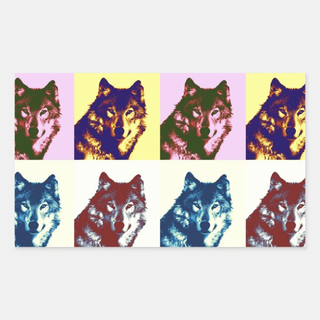 Sticker Rectangulaire Loup d'art pop (Devant)