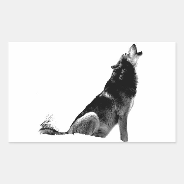 Sticker Rectangulaire Loup de Howling blanc noir (Devant)
