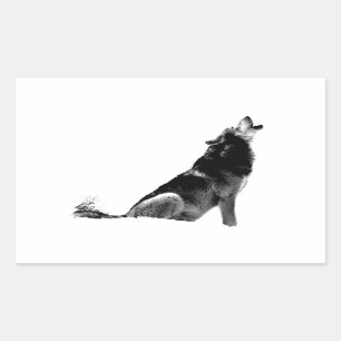 Sticker Rectangulaire Loup de Howling blanc noir