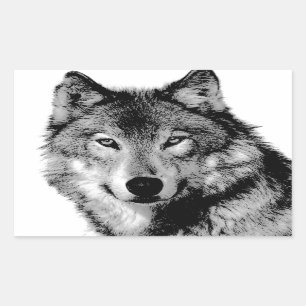 Sticker Rectangulaire Loup noir et blanc