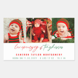 Sticker Rectangulaire Love Peace Joy Tiny Kisses 1er Noël de bébé