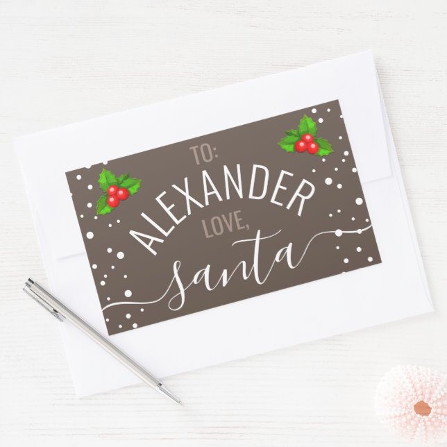 Sticker Rectangulaire "Love, Père Noël" Nom personnalisé Taupe Holiday (Enveloppe)