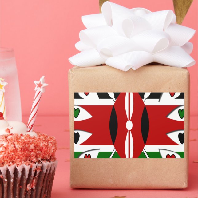 Sticker Rectangulaire Lovely Hearts Kenya : Drapeau Art Motif (Fête)