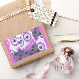 Sticker Rectangulaire Lovely Love Heart Motif Art Imprimer