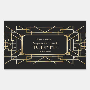 Sticker Rectangulaire Luxe Black and Gold Great Gatsby Mariage