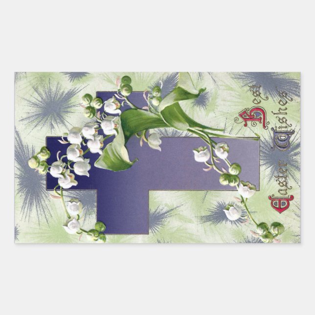 Sticker Rectangulaire Lys de la Vallée Croix de Pâques (Devant)