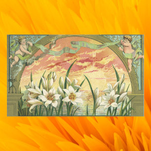 Sticker Rectangulaire Lys de Pâques vintages lever du soleil et anges vi