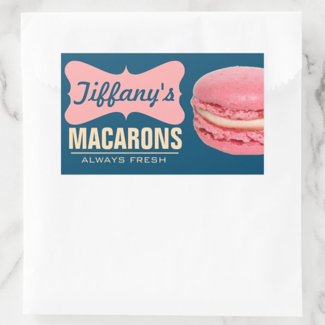 Sticker Rectangulaire Macarons français roses mignons | Macarons maison (Sac)