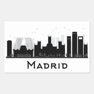 Sticker Rectangulaire Madrid, Espagne   Skyline de la ville noire et bla