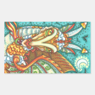 STICKER RECTANGULAIRE MAGIC CANDY CORN DRAGON, IMAGINAIRE HALLOWEEN