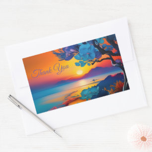 Sticker Rectangulaire Magnifique lever de soleil sur l'étang Merci
