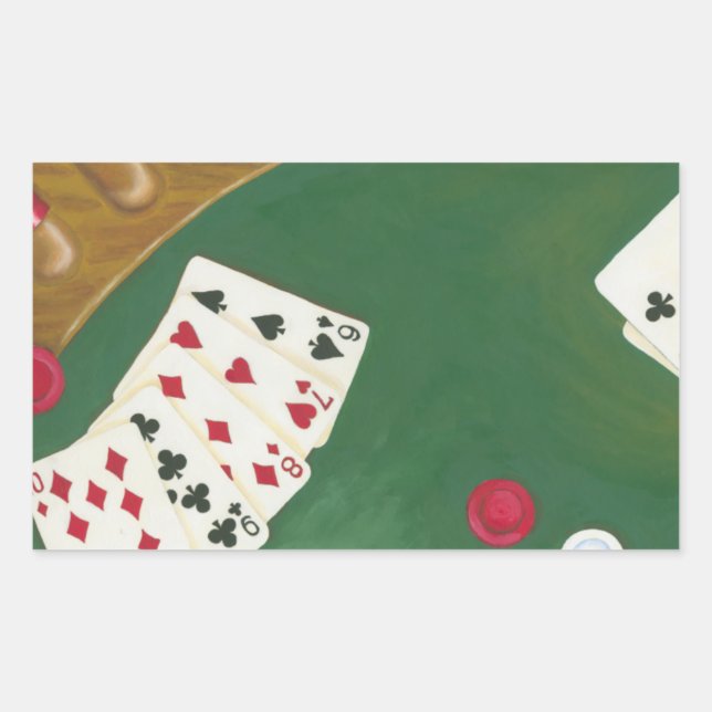Sticker Rectangulaire Main de Poker gagnante six à dix (Devant)