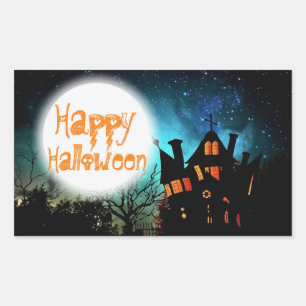 Sticker Rectangulaire Maison hantée d'Halloween éffrayant