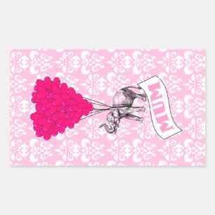 Sticker Rectangulaire Maman avec un éléphant rose