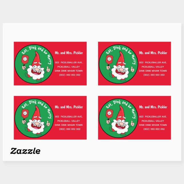 Sticker Rectangulaire Mange, dink et sois joyeux pickleball de Noël (Feuille)