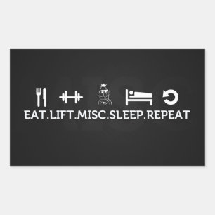 Sticker Rectangulaire Manger, Ascenseur, Divers, Sommeil, Répéter