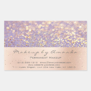 Sticker Rectangulaire Maquillage Parties scintillant violet Or Confetti 