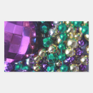 Sticker Rectangulaire Mardi Gras Perles violet Rectangle personnalisé St