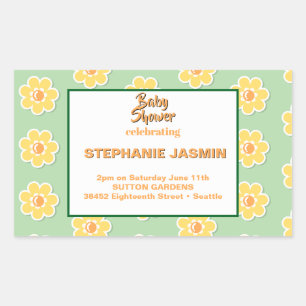 Sticker Rectangulaire Marguerites de printemps sur vert sauge pastel