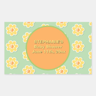Sticker Rectangulaire Marguerites printanières sur fond vert sauge paste