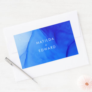 Sticker Rectangulaire Mariage Abstrait Moderne Encre Bleue Personnalisé