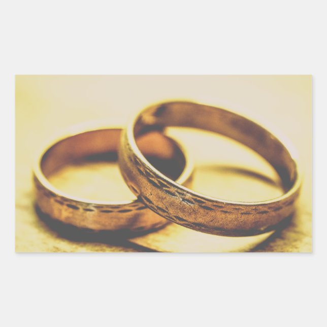 STICKER RECTANGULAIRE MARIAGE BANDES MARIAGES D'OR (Devant)