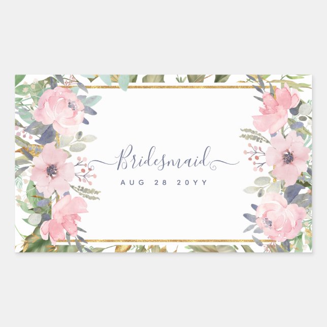 Sticker Rectangulaire Mariage Bohème Floral Végétal Rose Rougissant (Devant)