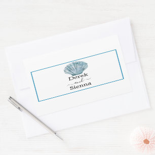 Sticker Rectangulaire Mariage Coquillage Simple Bleu Sarcelle Vintage