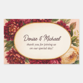 Sticker Rectangulaire Mariage d'aquarelle florale de Bourgogne