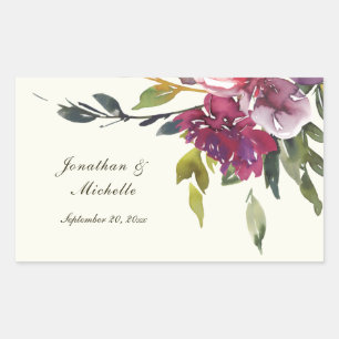 Sticker Rectangulaire Mariage d'aquarelle rose foncé violet