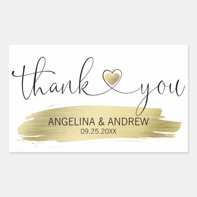 Sticker Rectangulaire Mariage de Merci de brosse d'or (Devant)