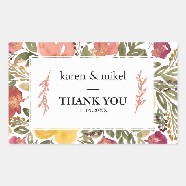 Sticker Rectangulaire Mariage de peinture de fleurs botaniques (Devant)