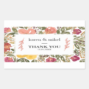 Sticker Rectangulaire Mariage de peinture de fleurs botaniques