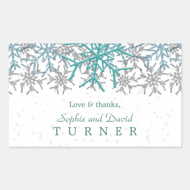 Sticker Rectangulaire Mariage des flocons de neige en argent d'hiver (Devant)