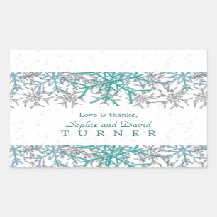 Sticker Rectangulaire Mariage des flocons de neige en argent d'hiver