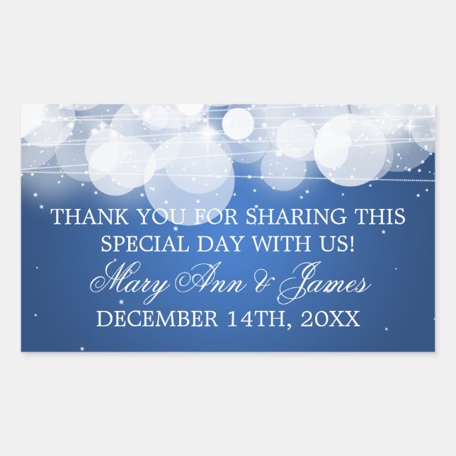 Sticker Rectangulaire Mariage Favor Balise Lumineuse & Étincelle Bleue (Devant)