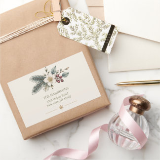 Sticker Rectangulaire Mariage Floral Aquarelle Botanique d'Hiver