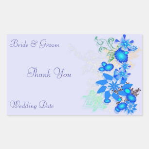 Sticker Rectangulaire Mariage Floral Déco bleuMerci