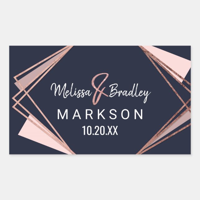 Sticker Rectangulaire Mariage géométrique rose Gold Marine Blue Mauve (Devant)
