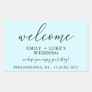 Sticker Rectangulaire Mariage personnalisé bleu clair Bienvenue