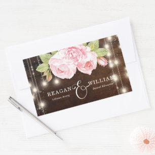 Sticker Rectangulaire Mariage personnalisé de luxe en bois rustique