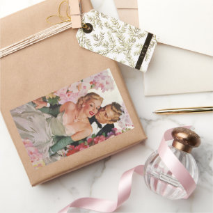 Sticker Rectangulaire Mariage vintage, mariée rétro et mariée mariée mar
