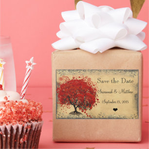 Sticker Rectangulaire Mariages Arbre à Feuille de Cœur Rouge Mignon