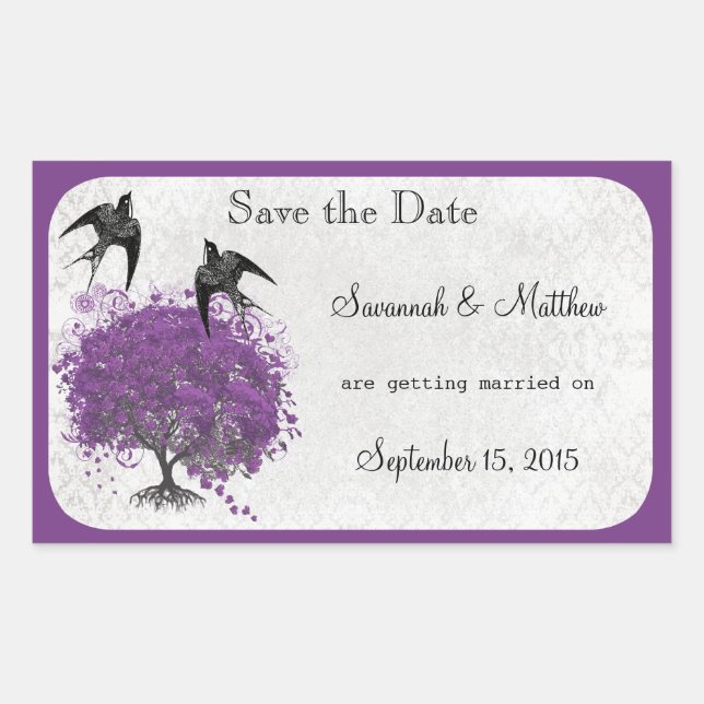 Sticker Rectangulaire Mariages de feuilles d'arbre du coeur pourpre (Devant)