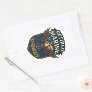 Sticker Rectangulaire Marine Semper Fi à la retraite sur aigle et drapea
