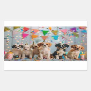 Sticker Rectangulaire Marionnettes mignonnes Design de fête d'anniversai