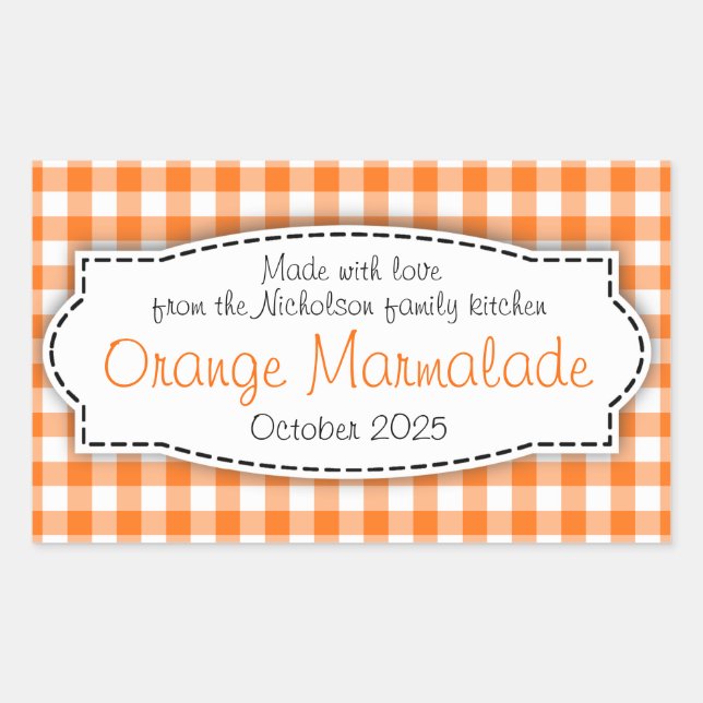 Sticker Rectangulaire Marmelade d'orange en vichy chèque alimentaire éti (Devant)