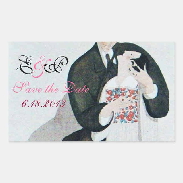 STICKER RECTANGULAIRE MARQUE ROMANTIQUE & GROOM ENREGISTRER LE MONOGRAM  (Devant)