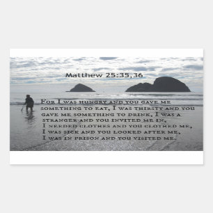Sticker Rectangulaire Matthieu 25:35,36 Car j'avais faim et tu m'as donn