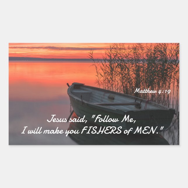 Sticker Rectangulaire Matthieu 4:19 Pêcheurs des hommes Bible chrétienne (Devant)